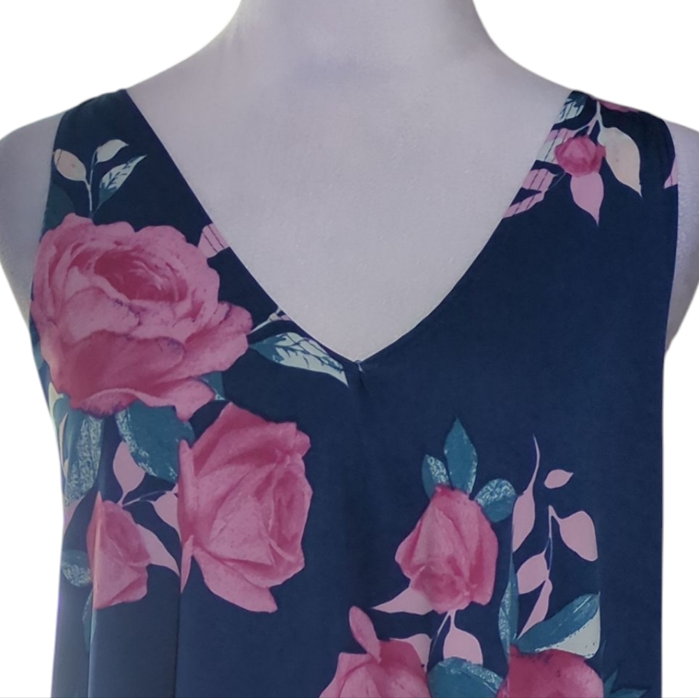 First Love Navy and Pink Floral Tank Top Size l - Picture 2 of 6